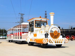 橙白搭配无轨观光火车,无轨观光小火车,景区无轨